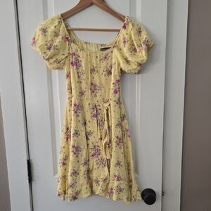 Trixxi Yellow Floral Dress with Puff Sleeves